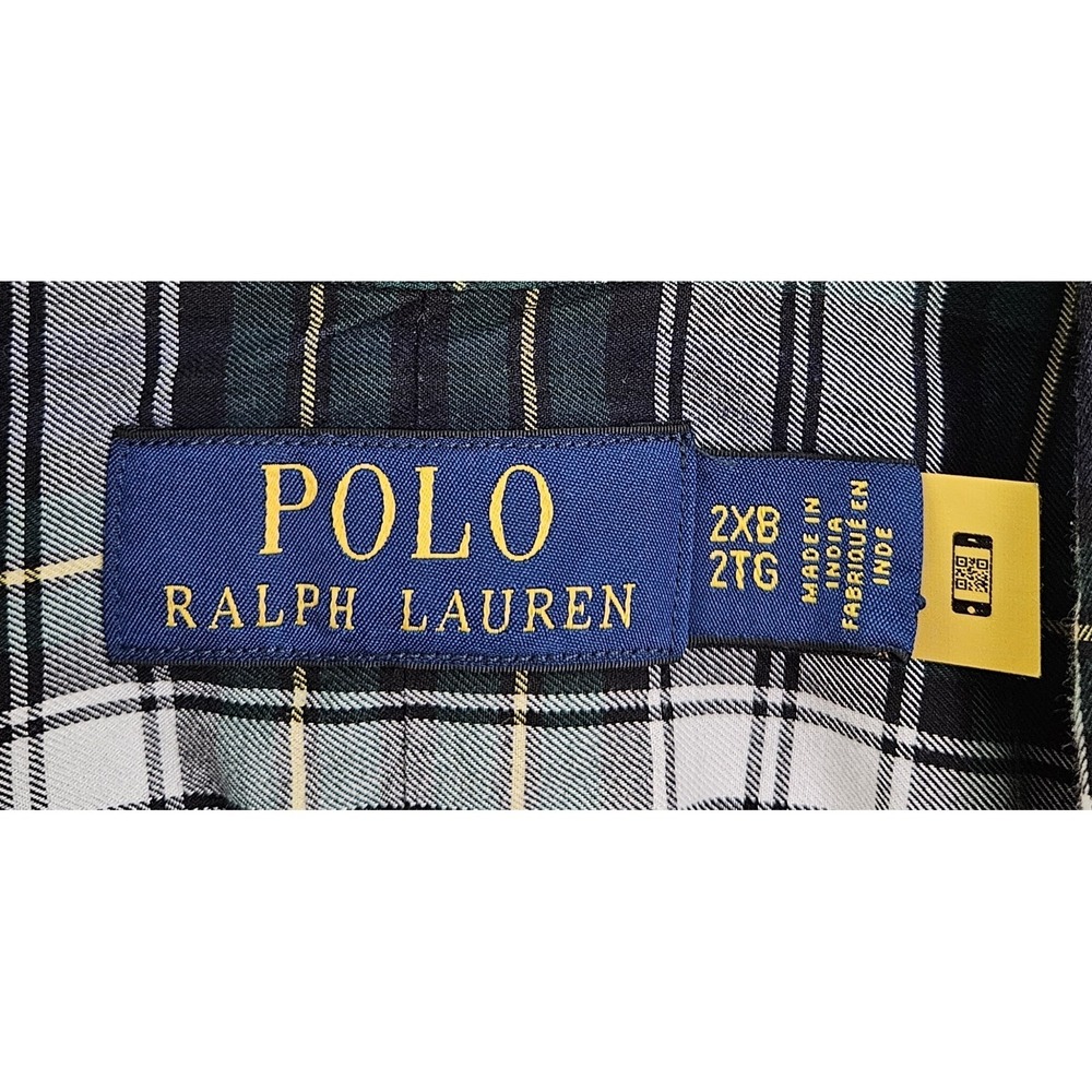 Polo Ralph Lauren Shirt Men Size 2XB Button Up Long Sleeve Green Navy Plaid Pony - Picture 7 of 7